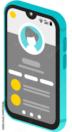 Isometric Flat Smartphone green front showing call profile
