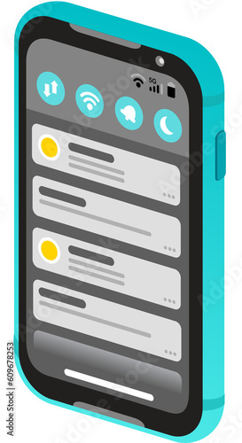 Isometric Flat Smartphone green front showing notifications
