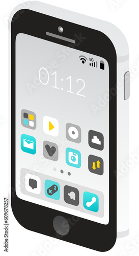Isometric Flat Smartphone white front showing home menu