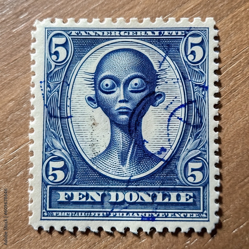 Obraz premium Postage stamp with the face of an alien. Generative AI