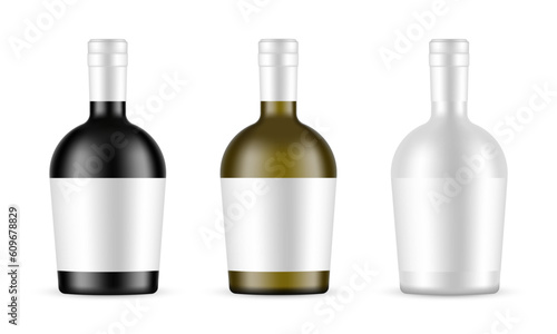 Cognac or Wine Bottle Mockup, Isolated on White Background. Vector Illustration