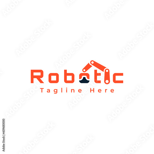 Robotic Logotype, A wordmark created from a stylized typography of the word Robotic with the addition of a minimal element to the letter O and I.