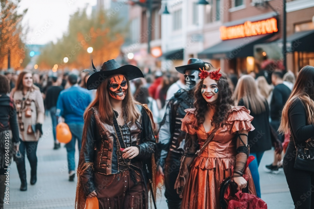 Group of people dressed up for Halloween created with Generative AI technology
