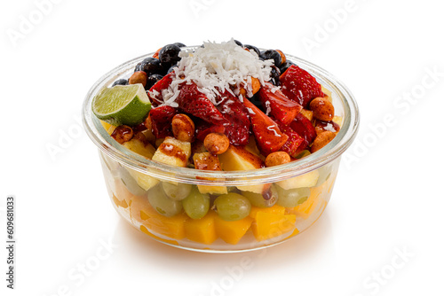 Fresh Chamoy Fruit Bowl on white background photo