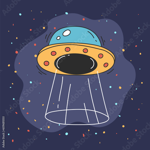 Ufo alien space spaceship sticker concept. Vector graphic design illustration
