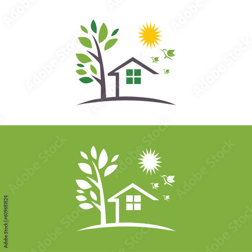 Real estate logo and ssymbols template icons appartment, house, tree