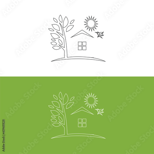 Real estate logo and ssymbols template icons appartment, house, tree