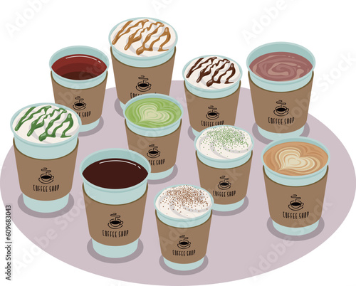 テイクアウトの温かいカフェドリンクのアイソメトリックベクターイラスト