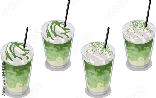 抹茶ラテのアイソメトリックベクターイラスト