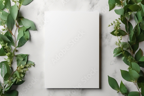 Natural Elegance: DIY Paper Mock-Ups with Floral Frame for Weddings, Showers, and Special Events Generative Ai 