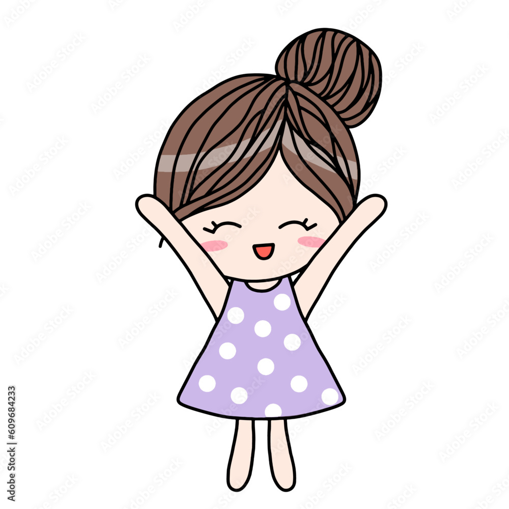 Korean cute girls character in dot purple dress cartoon. Korean cute girls character in dot purple dress cartoon.