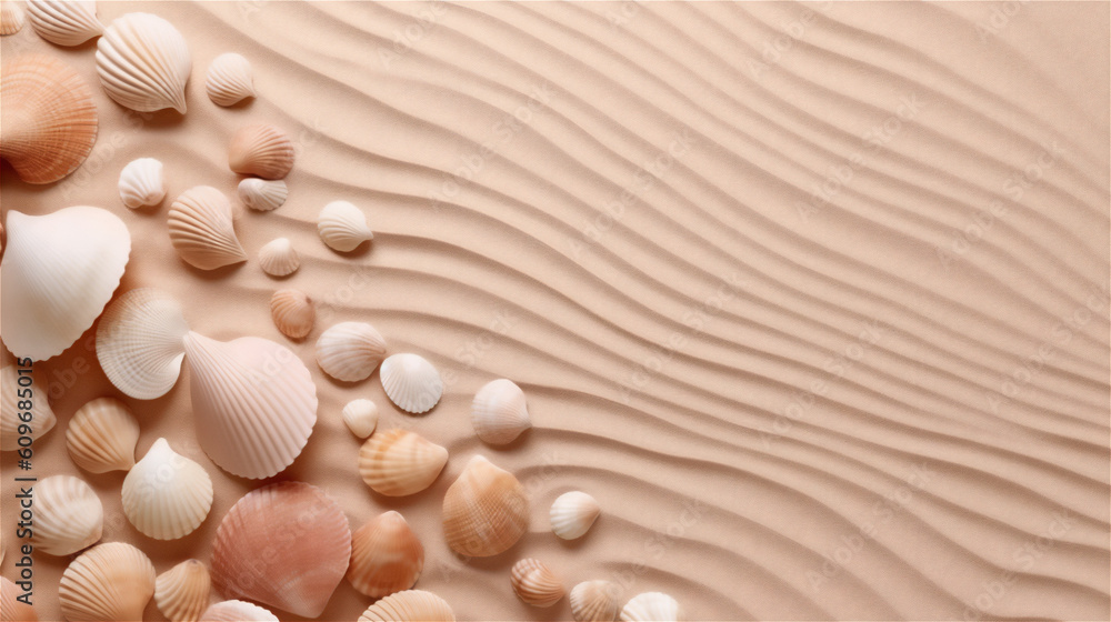 Summer Wallpaper with sand and Starfishes and Oyster cells , Golden, white pink Sand. Ideal fro product placement or Background. Summer Wallpaper with sand and Starfishes and Oyster cells , Golden, white pink Sand. Ideal fro product placement or Background.