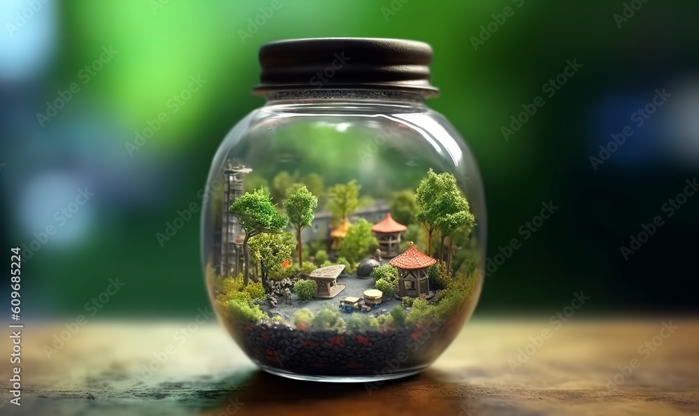 Miniature world in a transparent glass jar Miniature world in a transparent glass jar