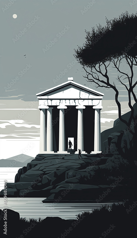 Naklejka premium Ai generated illustration columns ancient greek historic bank