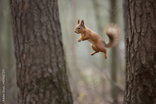 a squirrel jumps from a tree © imur