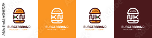 Letter KN and NK Burger Logo, suitable for any business related to burger with KN or NK initials.