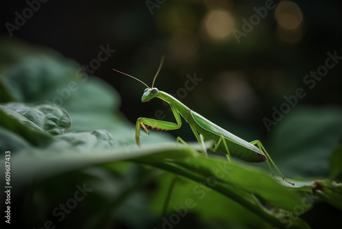 a praying mantis on a leaf