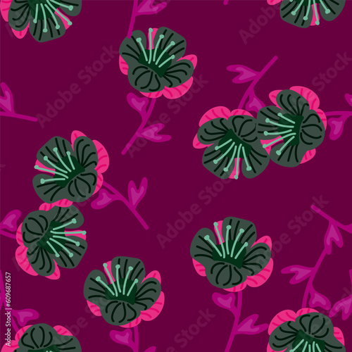 Stylized cute flower seamless pattern in simple style. Abstract floral endless background.