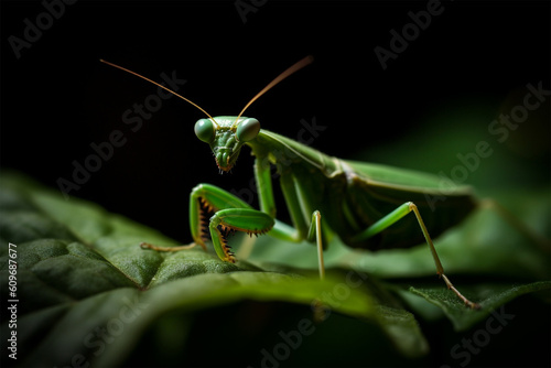 a praying mantis on a leaf