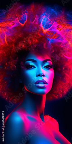 Hübsches Gesicht einer attraktiven Afroamerikanischen Frau mit tollem Make-Up im Retro Style Nahaufnahme Porträt, ai generativ