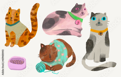 Cats cartoon illustration , watercolor painting vector. cute animal artwork.