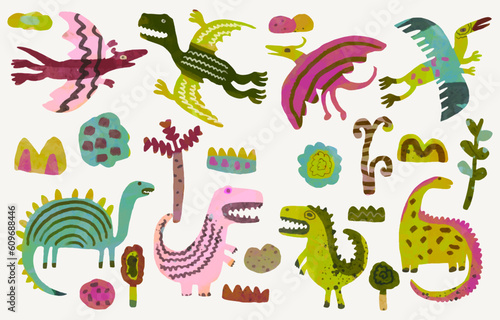 Dinosaur, watercolor painting. vector illustration of animal collection. isolated cartoon.