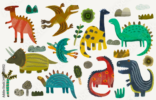 Dinosaur, watercolor painting. vector illustration of animal collection. isolated cartoon.
