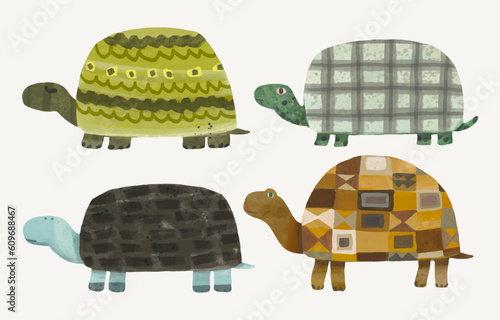 Turtle cartoon illustration , watercolor painting vector. cute animal artwork.