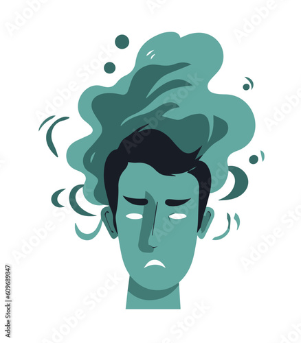 Frustrated and stressed person with smoke coming out of their head, concept of stress,psychological problems, anxiety, mental disorder...