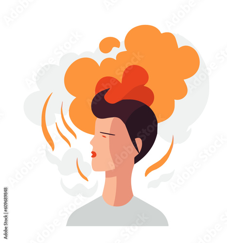 Frustrated and stressed person with smoke coming out of their head, concept of stress,psychological problems, anxiety, mental disorder...