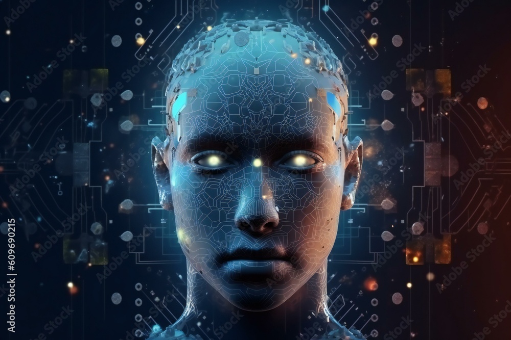 Brain Face Artificial intelligence. Technology web background. Virtual concept. Generative AI