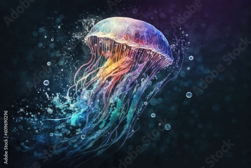 jellyfish on the dark background, AI generated