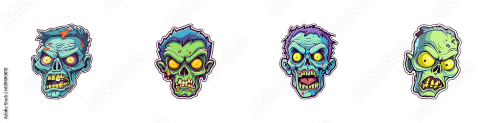 Fotografie Cartoon zombie face set. Vector illustration.