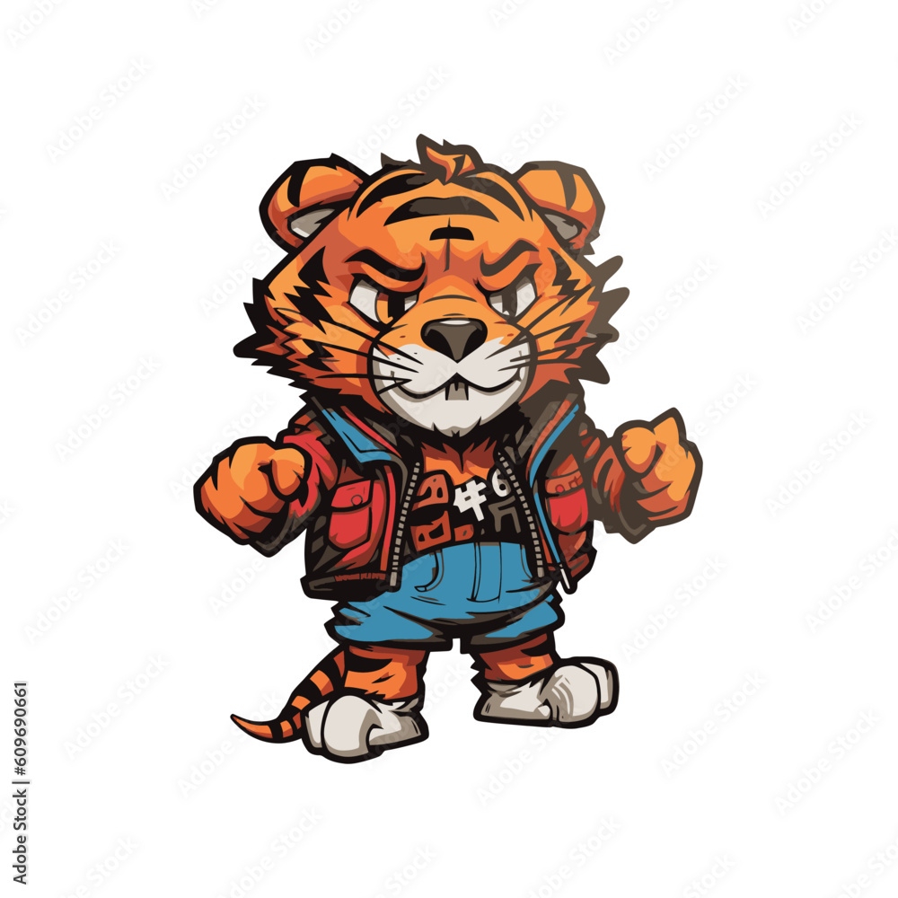 Cartoon tiger sticker. Cute tiger mascot. Vector illustration. Cartoon tiger sticker. Cute tiger mascot. Vector illustration.