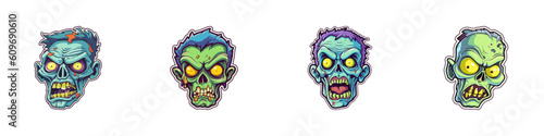 Cartoon zombie face set. Vector illustration.