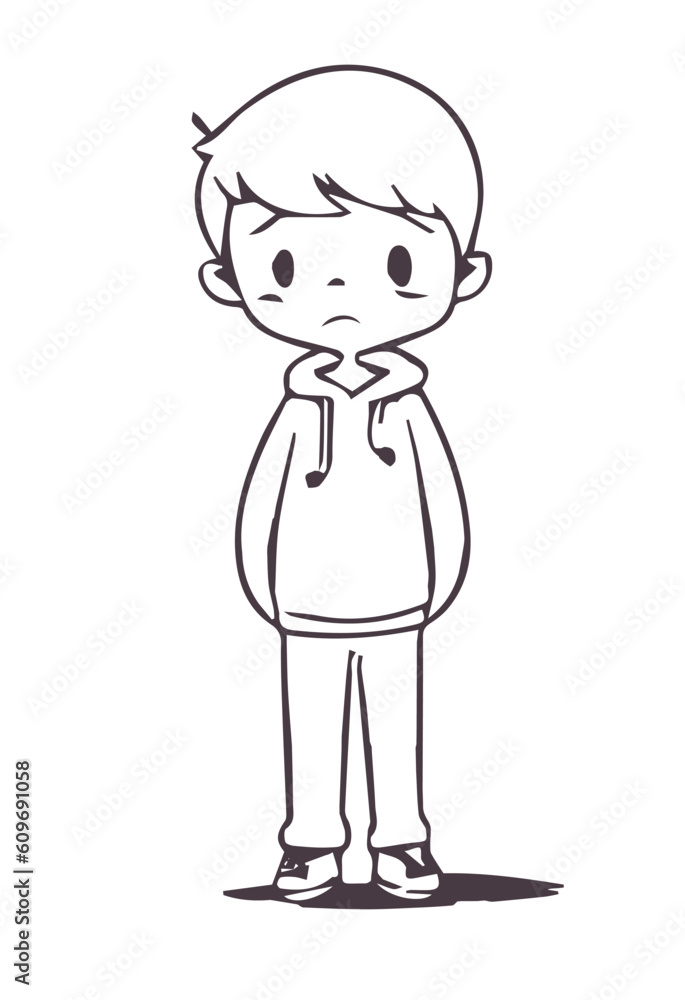 Silhouette of little boy with a worried face standing and looking at camera isolate on white background. Concept of maladjusted children, social problems, shyness... Silhouette of little boy with a worried face standing and looking at camera isolate on white background. Concept of maladjusted children, social problems, shyness...