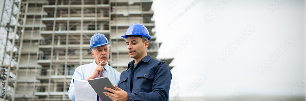 Architect and site manager using a tablet Architect and site manager using a tablet