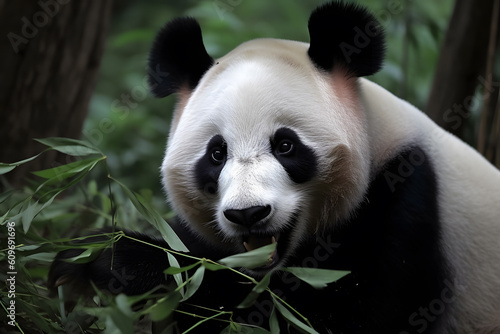 Panda eating bamboo leaves  Generative AI