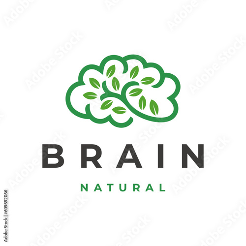 Brain logo, combination brain with tree leaf logo design