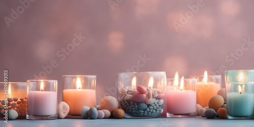 Romantische liebevolle Kerzen Lichter in harmonischen Rosa Farben, ai generativ