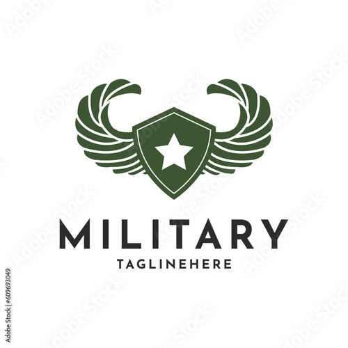 Military logo design template, with symbol shield and wing, military star symbol vector illustration