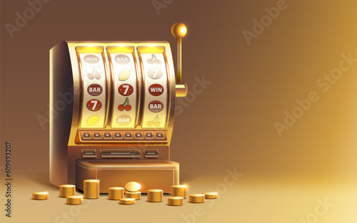 Casino 777 banner slots machine winner, jackpot fortune of luck. Vector