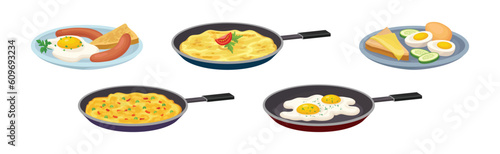 Tasty Dishes with Egg Ingredient Served Vector Set