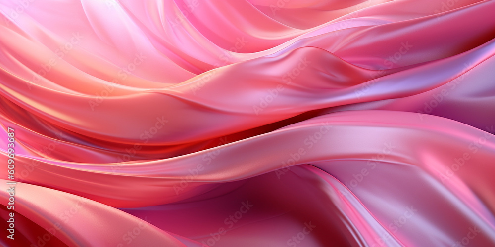Fototapeta premium Schöner eleganter Seide Satin Stoff in Wellenbewegung Hintergrund Motiv Pink Rosa, ai generativ