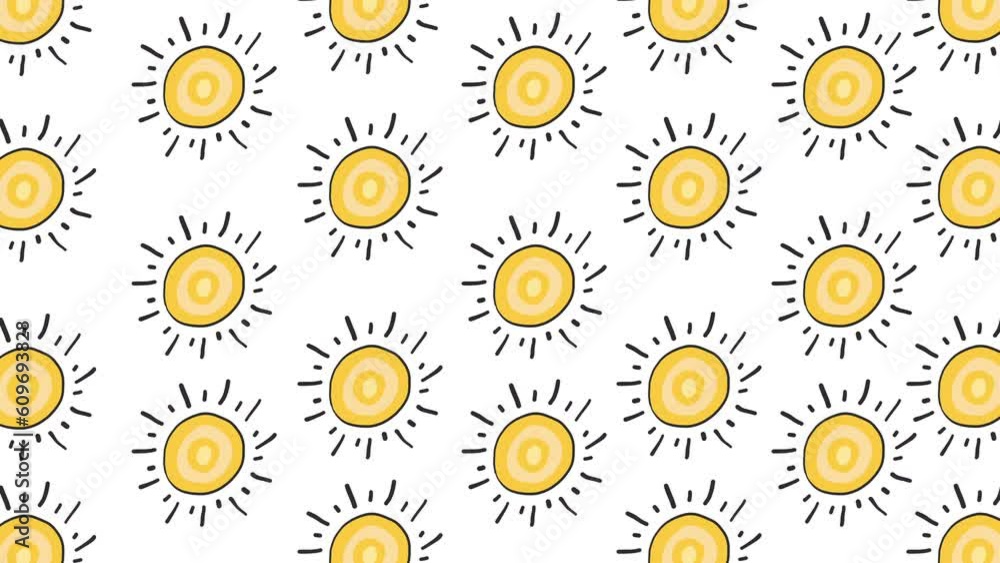 Doodle Style Hand Drawn Sun Animated Pattern Loop Design. Summer Time Sun Texture. Vacation and Summer Motion Banner Design Template. Hand Drawn Cute Sun with Sunlight. 4K Video Design. Doodle Style Hand Drawn Sun Animated Pattern Loop Design. Summer Time Sun Texture. Vacation and Summer Motion Banner Design Template. Hand Drawn Cute Sun with Sunlight. 4K Video Design.