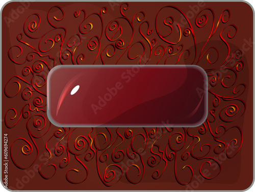 An image of a piece of jewelry with a dark burgundy center.