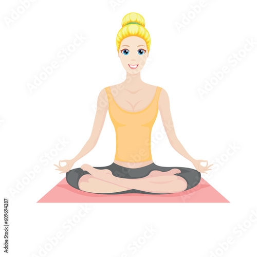 Meditation and yoga are good for both the body and the soul, good mood, girl, lady, plasticity, flexibleness, health, immunity, smile, vector, illustration, health, isolated