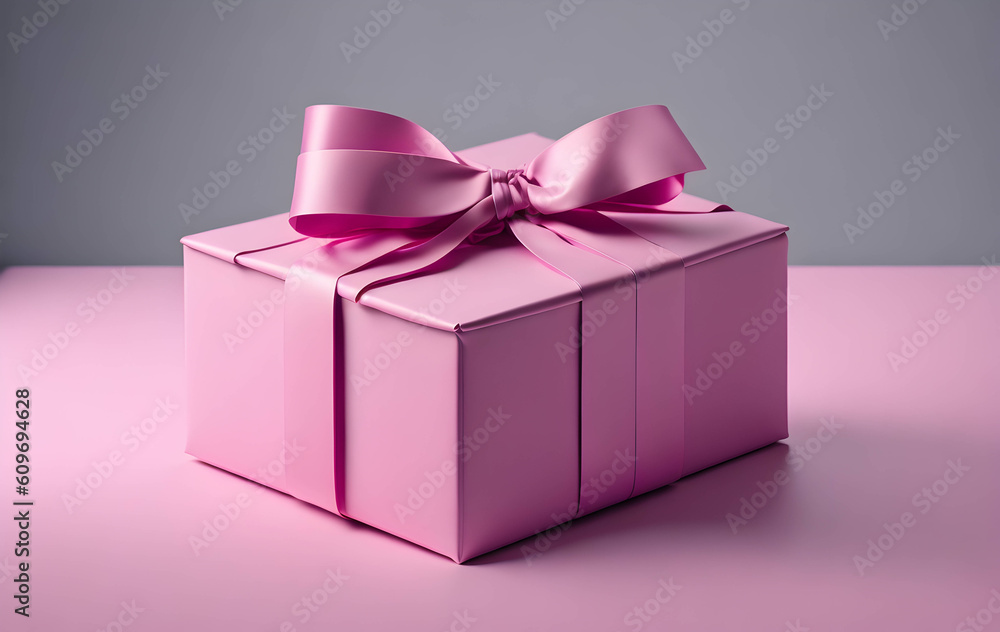 Obraz premium pink gift box with bow - illustration generated by ai
