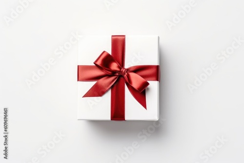 Gift box with satin ribbon and bow on white background Generated AI