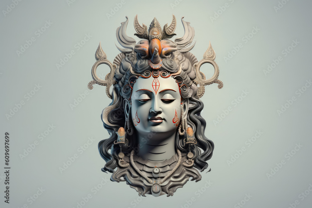 Face of Hindu God Shiva statue in meditation